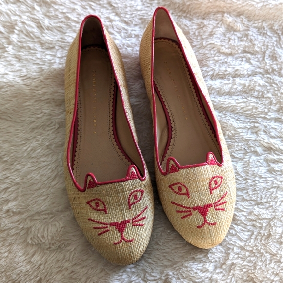 Charlotte Olympia Shoes - Charlotte Olympia Kitten Flats Raffia